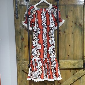 Vintage Red and White Floral Midi Dress